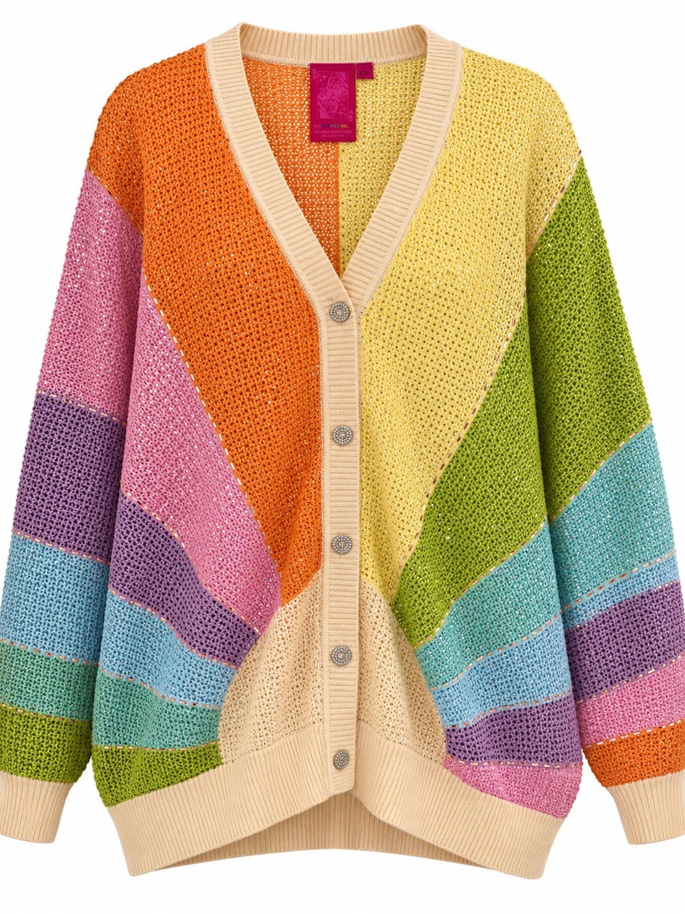 Queen of Sparkles Rhinestone Sunshine Rainbow Cardigan XXL Cotton Blend